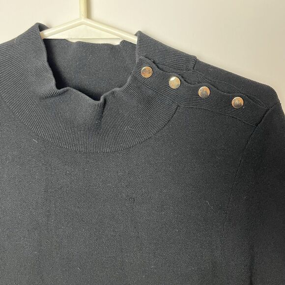 Ann Taylor M Mock Neck Black White Stripes Sweater Dress with Gold Buttons 267 - Picture 3 of 8